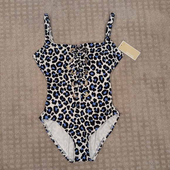 Michael Kors Leopard Lace-up One Piece Swimsuit - Women's sz 6 - Picture 3 of 11